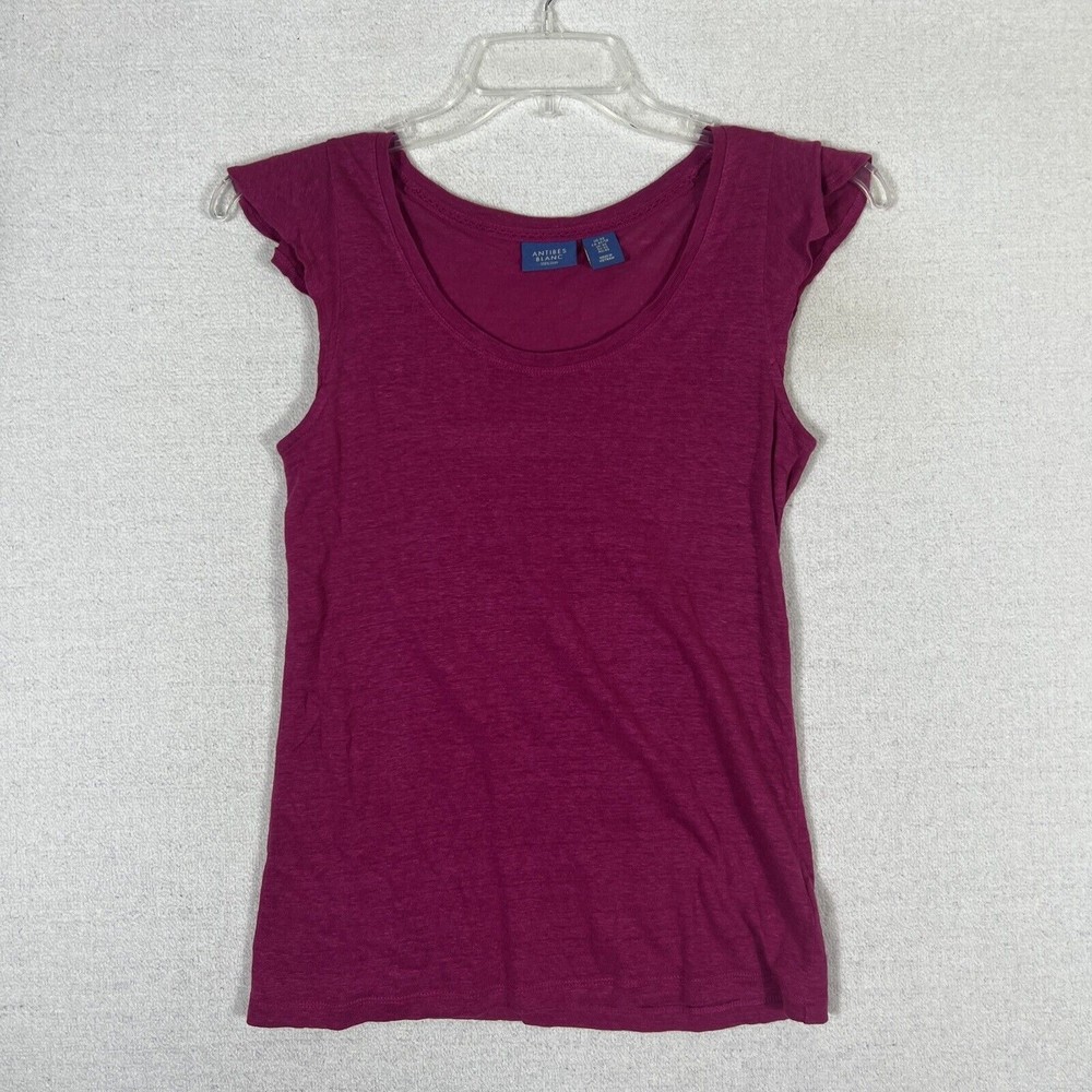 Antibes Blanc 100% Linen Flutter Sleeve Top Womens XS Magenta